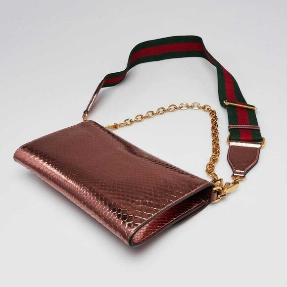 Gucci Pink Metallic Snakeskin Horsebit 1955 Small Crossbody Bag - Picture 2 of 10